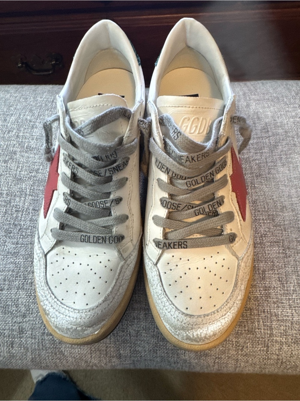 Golden Goose White Sneakers with Red Star and Gray Accents